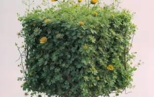 Cubo vegetal con flores amarillas