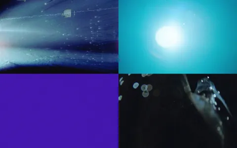 Imagen partida en cuatro con colores violeta azul y oscuros