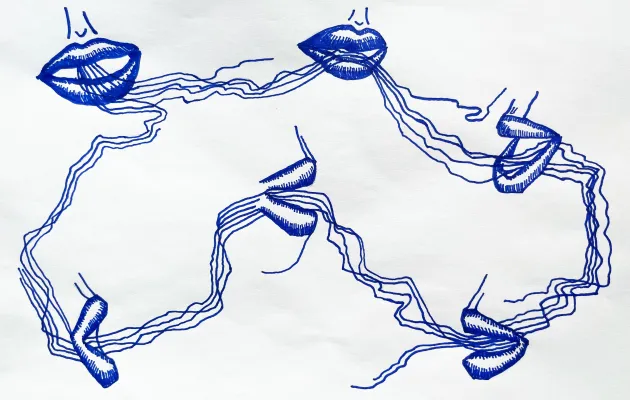 Ilustración a bolígrafo con bocas y labios
