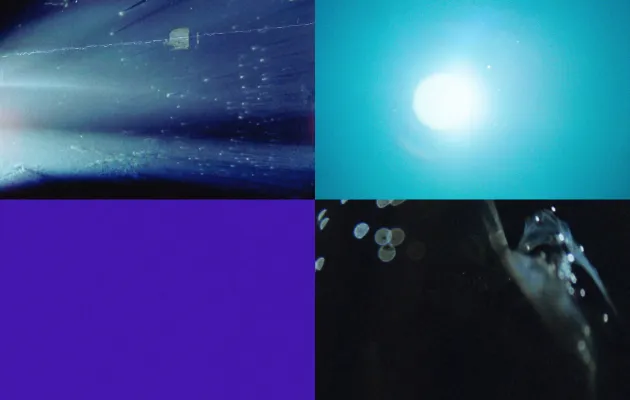Imagen partida en cuatro con colores violeta azul y oscuros