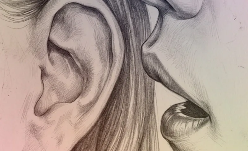 ilustración de alguien susurrando al oído de otra persona