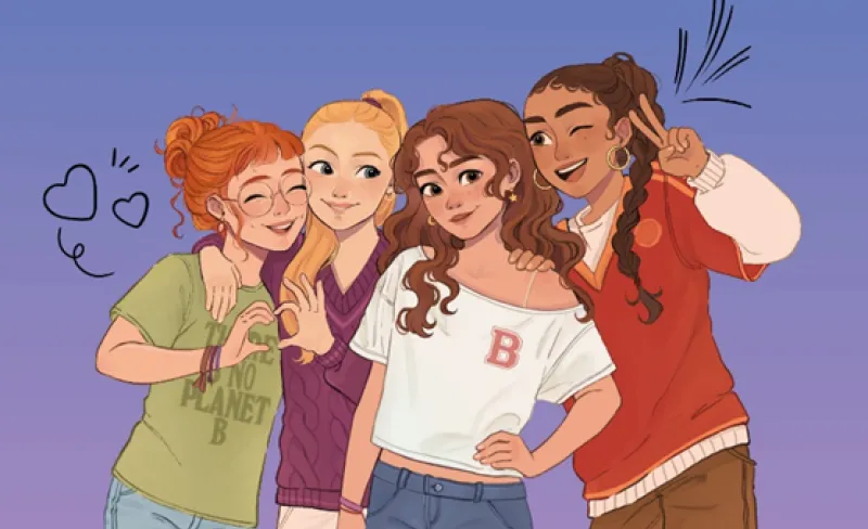 Ilustración de grupo de 4 chicas jóvenes