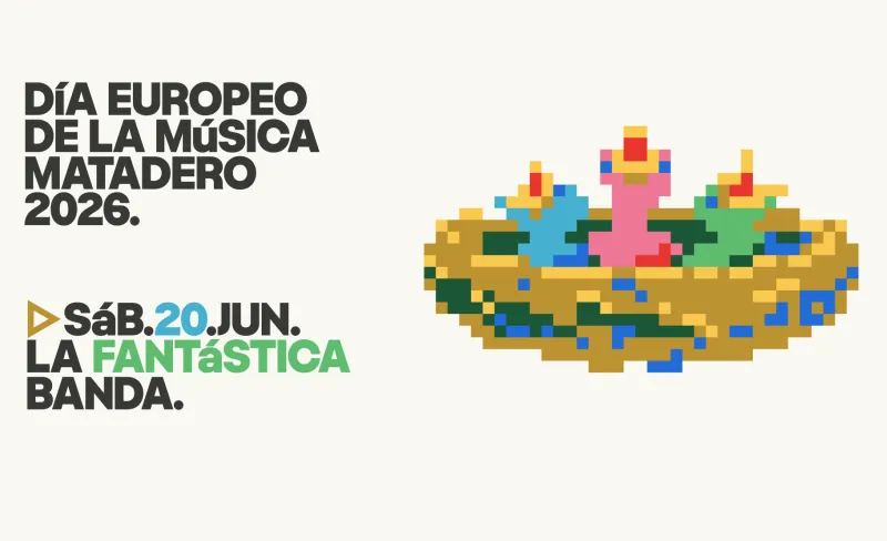 Cartel DEMM con ilustración pajaritos pixelados