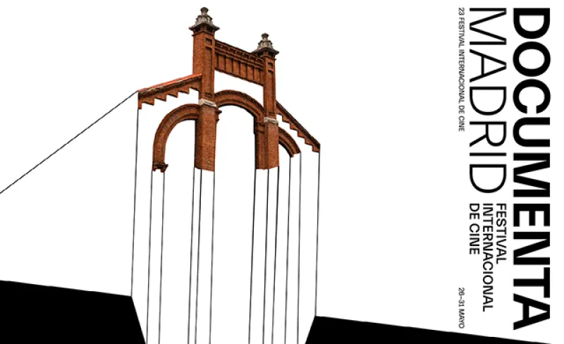Ilustración de una nave de Matadero Madrid con trazas de color
