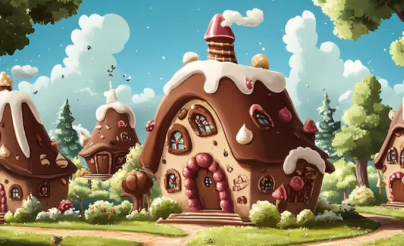 Ilustración de una casita de chocolate