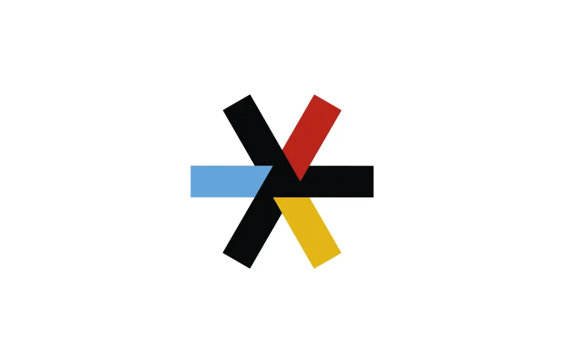 Un asterisco de colores rojo, azul amarillo y negro