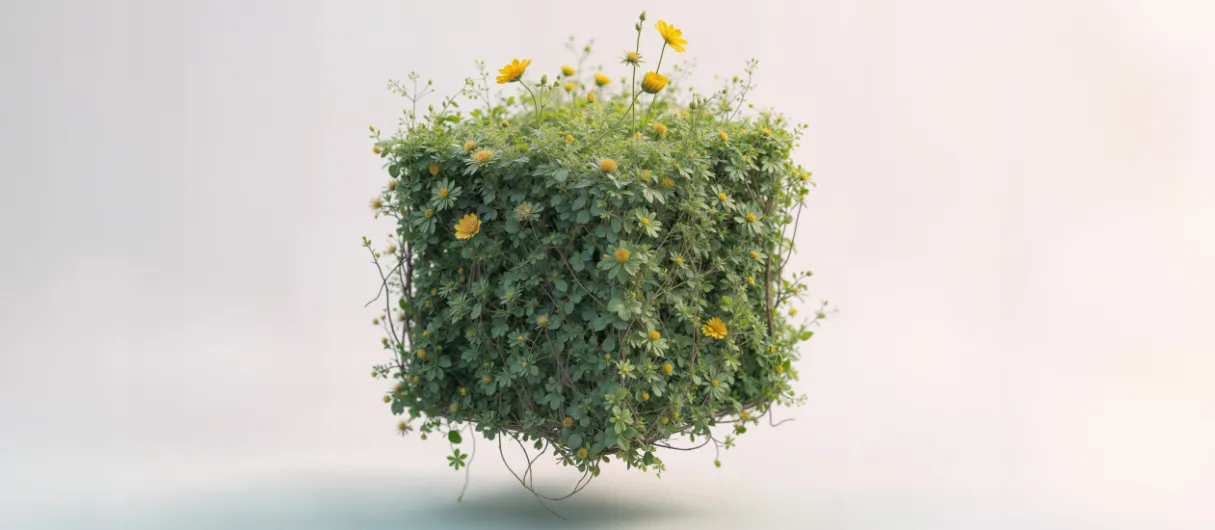 Cubo vegetal con florecillas amarillas