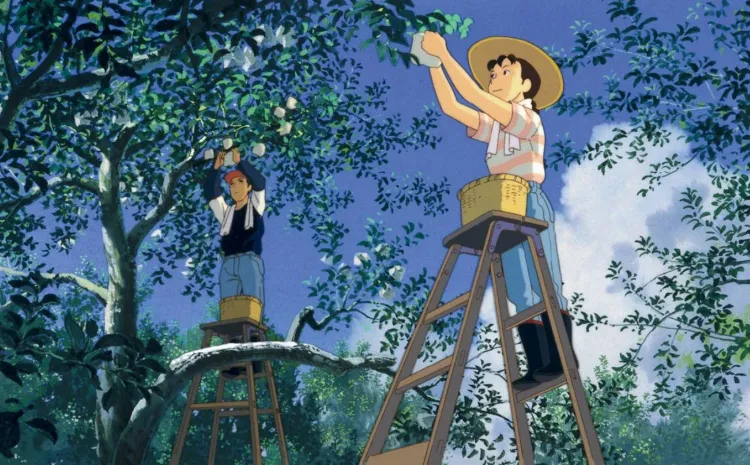 ILUSTRACIÓN DE jóvenes recogiendo el fruto de unos árboles