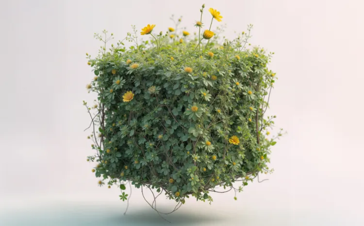 Cubo vegetal con florecillas amarillas