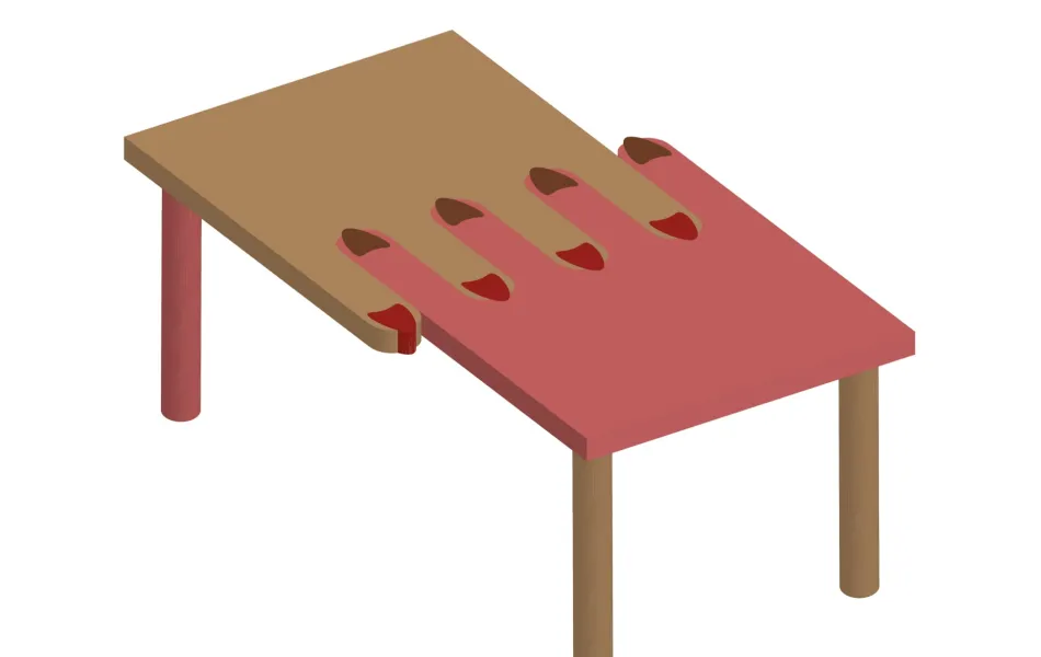 Ilustración de una mesa que simula dos manos entrelazadas