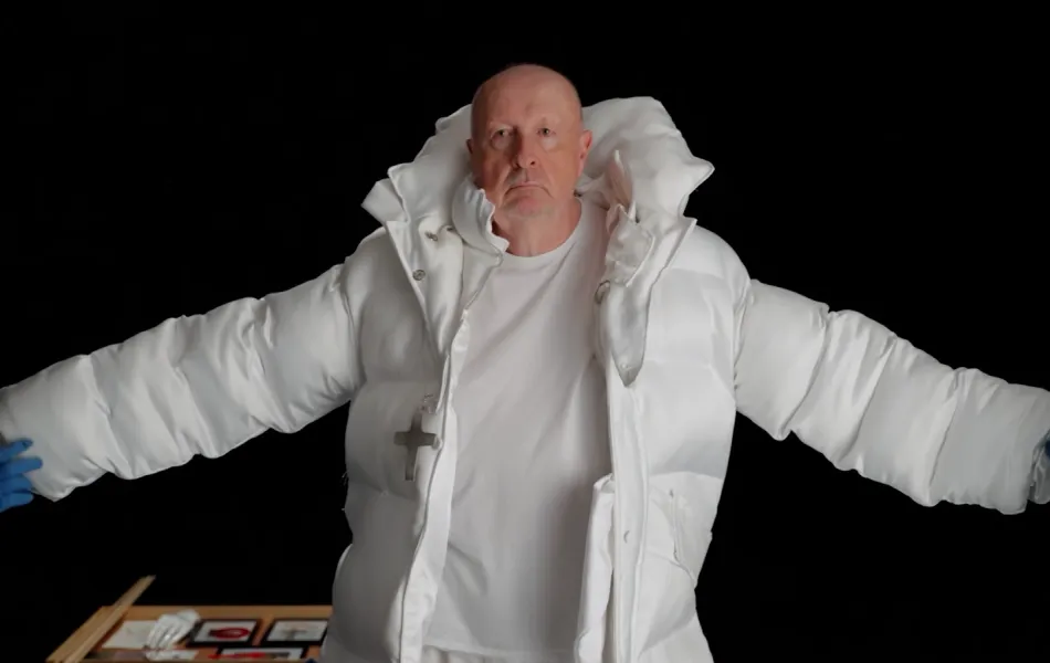 Hombre con un abrigo blanco