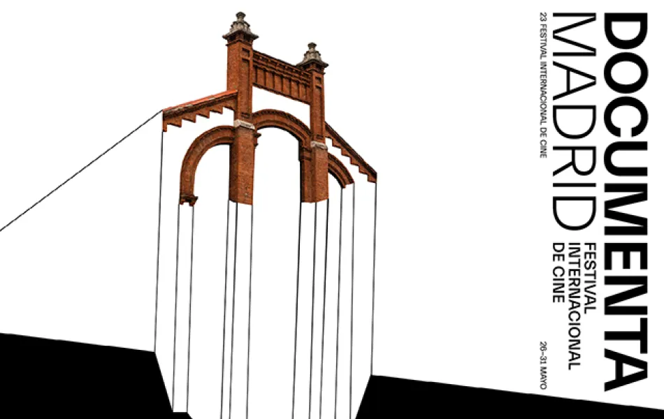 Ilustración de una nave de Matadero Madrid con trazas de color