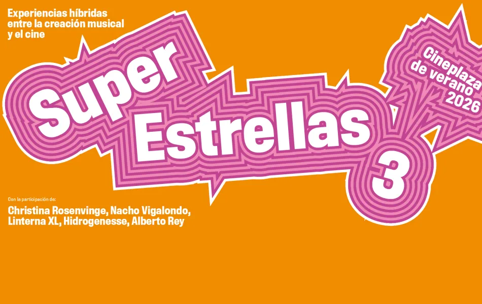Cartel con letras psicodélicas en naranja y rosa