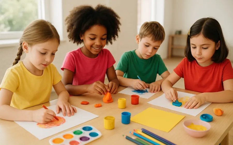 NIÑOS Y NIÑAS JUGANDO CON PINTURAS