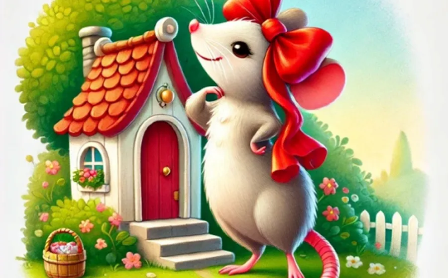 DIBUJO DE RATITA HUMANIZADA FRENTE A SU CASA