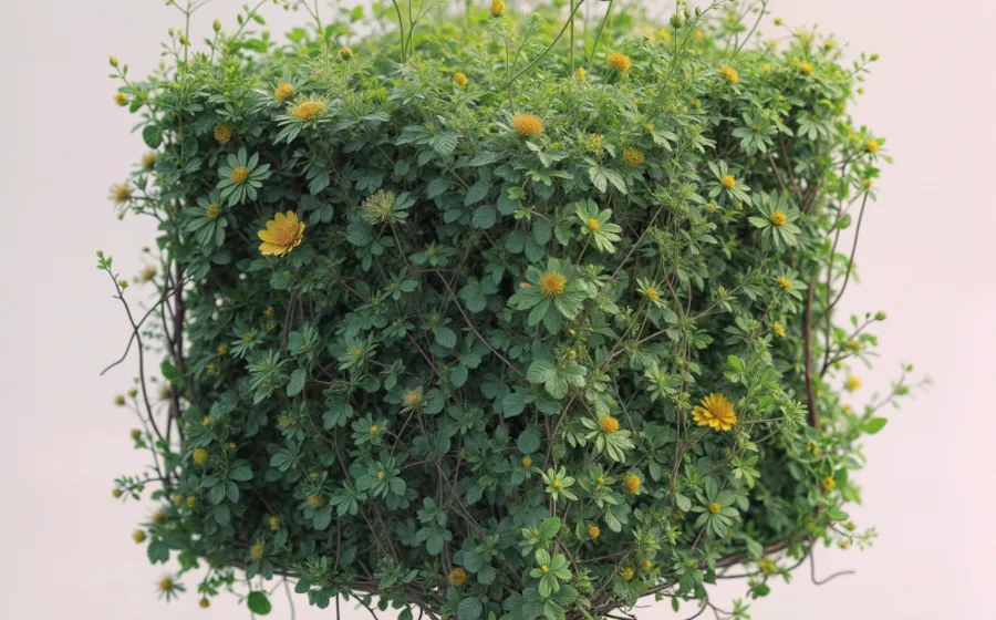 Cubo vegetal con flores amarillas