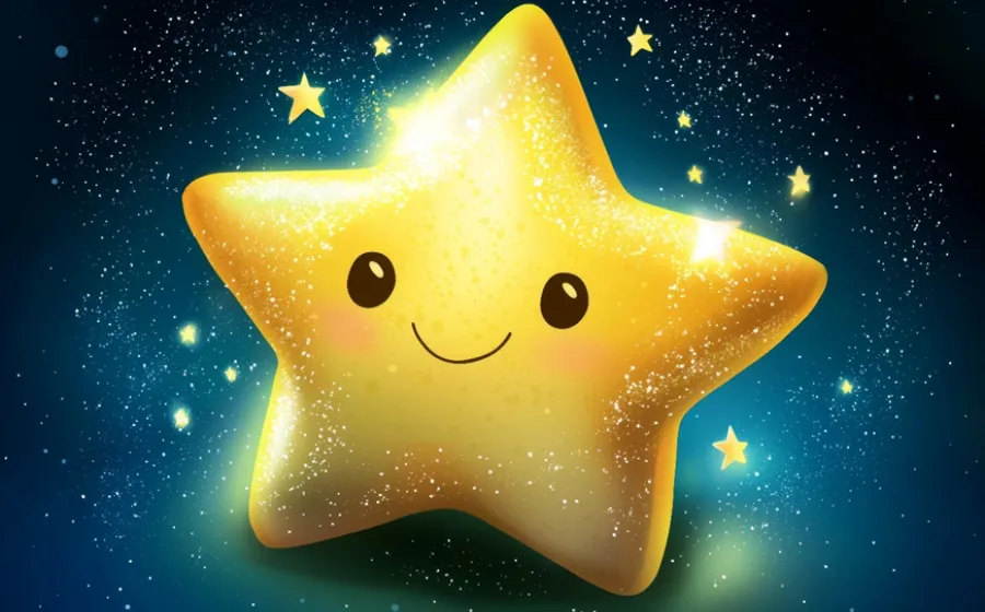 Ilustración de una estrella con ojos y boca sonriente