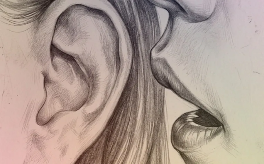 ilustración de alguien susurrando al oído de otra persona