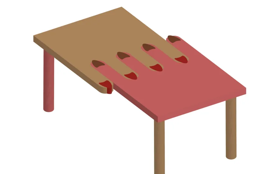 Ilustración de una mesa que simula dos manos entrelazadas