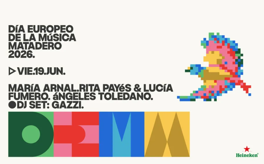 Cartelería oficial DEMM26 con ilustracion de pajarito pixelado