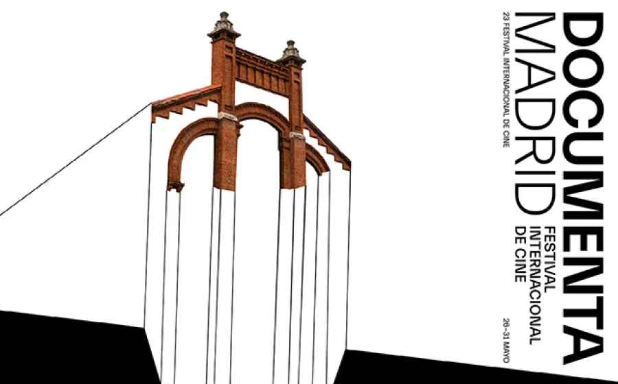 Ilustración de una nave de Matadero Madrid con trazas de color