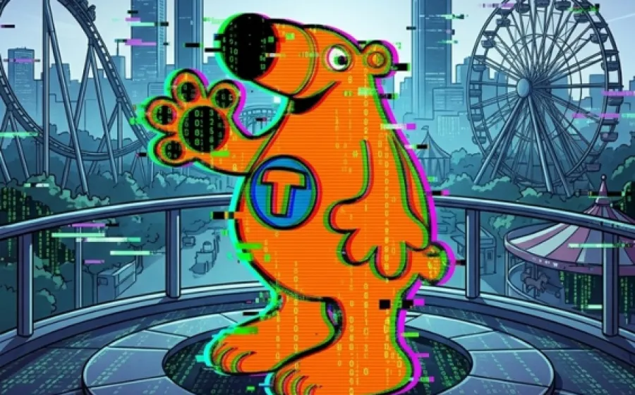 Ilustración de una mascota parecida a un oso hormiguero, con la ciudad de Madrid de fondo