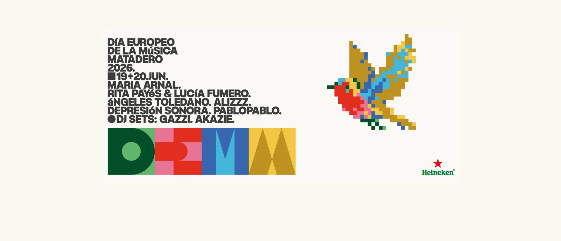 Cartel oficial DEMM26 con ilustración de pajarillo pixelado