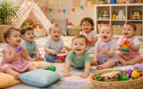 Bebés riendo en una sala