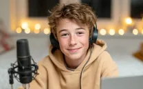 Joven con micrófono y cascos