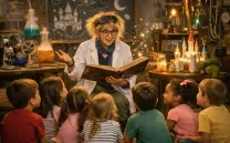 Profesora lee un cuento a sus alumnos