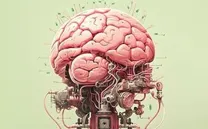 Ilustración de un cerebro humano con cables