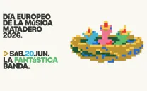 Cartel DEMM con ilustración pajaritos pixelados