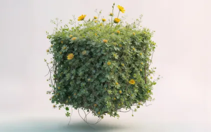 Cubo vegetal con florecillas amarillas